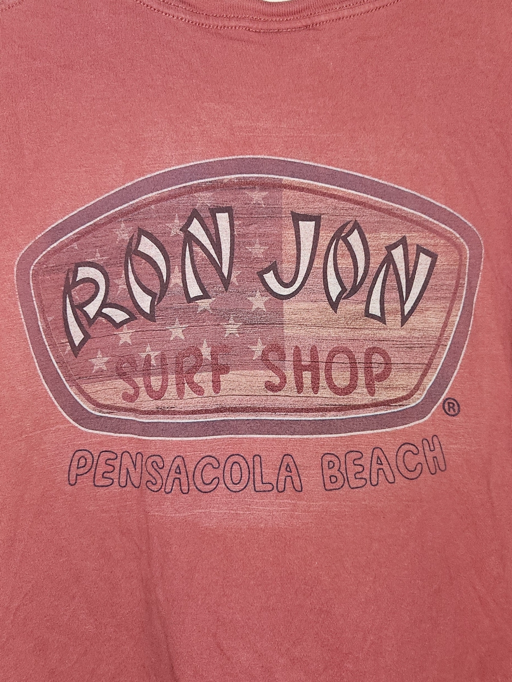 Ron Jon tshirt on A Port and Company Tag Mens Rust Red Crewneck Short Sleeve Tee - Picture 5 of 5
